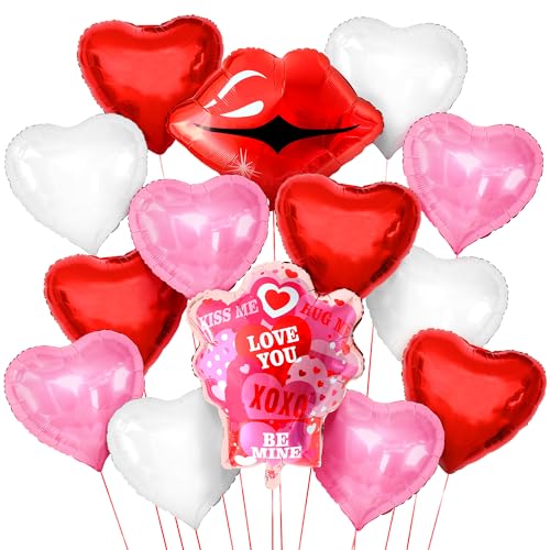 Image of KatchOn Huge Valentine's Balloons Set - Pack of 14 I Love You Balloons, XOXO, Lip Balloons & Heart Balloons for Valentines Day Decor Galentines Day Valentines Day Decorations