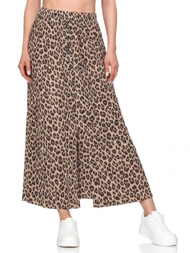 ONLY Damen Viskose Maxi Rock Langer Sommerock mit Leopardmuster und Knopfleiste Onlnova Life Vis Button 15222223 Humus 720 Leo Rush XS