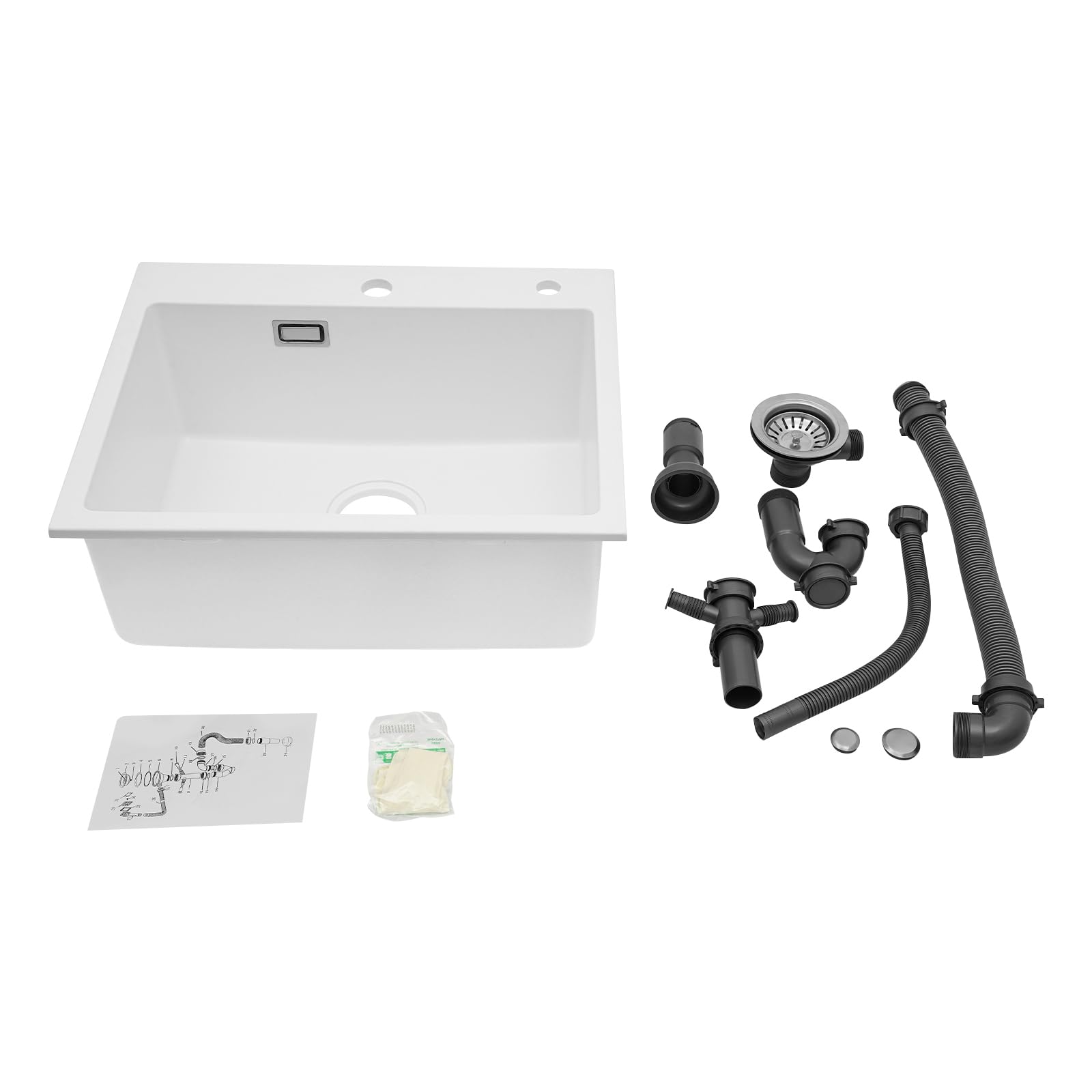 Fregadero de granito de 55 x 45 cm, fregadero de cocina, fregadero de cocina, fregadero de cocina con kit de desagüe, lavabo multifunción para hogares, restaurantes, bares