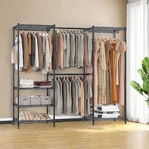 Bathwaadjustableheavydutywardrobeclosetorganizerexpandablemetalclothingrackwith4hangingrods6shelvesand4hangersfreestandingclosetsystem709hx689902lx14dblack Urban Country Home Decor Bathwa adjustable heavy duty wardrobe closet organizer expandable metal clothing rack with 4 hanging rods 6 shelves and 4 hangers freestanding closet system 709h x 689 902l x 14d black urban country home decor