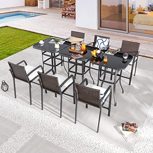 Image of LOKATSE HOME Bar Stools Counter Height Chair Set of 6 Wicker Decoracted Patio Furniture with Armrest for Garden Pool Lawn Backyard