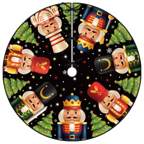 Nutcracker Christmas Tree Skirt 48 Inch Christmas Nutcracker Tree Collar New Year Winter Xmas Tree Decor Nutcracker Christmas Decorations for Home Party
