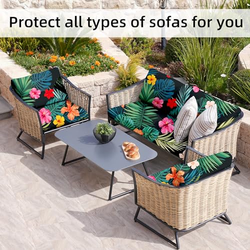 Image of 8Pcs Stretch Patio Cushion Covers,Outdoor Couch Covers Replacement,Outdoor Couch & Sofa Slipcovers,for Patio Furniture Cushion Covers,Washable Reusable urniture Protector (Flowered Leaves,Cover Only)