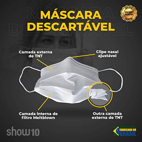 Máscara Descartável Facial Proteção Tripla Clip Elástico 50 Un