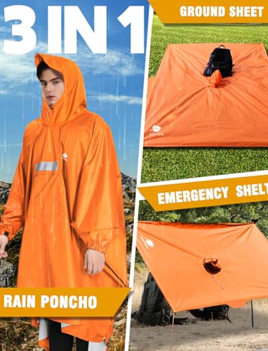 Image of ANYOO Hooded Rain Poncho for Adults Waterproof Lightweight Rain Coat for Men Women Reusable Rain Jacket for Emergency Outdoor