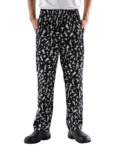 Men’s And Women's Baggy Printed Chef Pants Kitchen Uniforms With Elastic Waist Floral Restaurant Work Pants Style2 M #TOP1