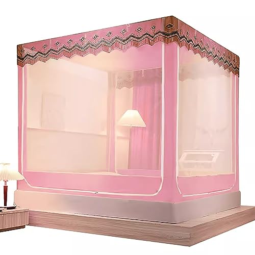 Moustiquaire de lit à baldaquin rose Queen Size pour cadre à 4 poteaux