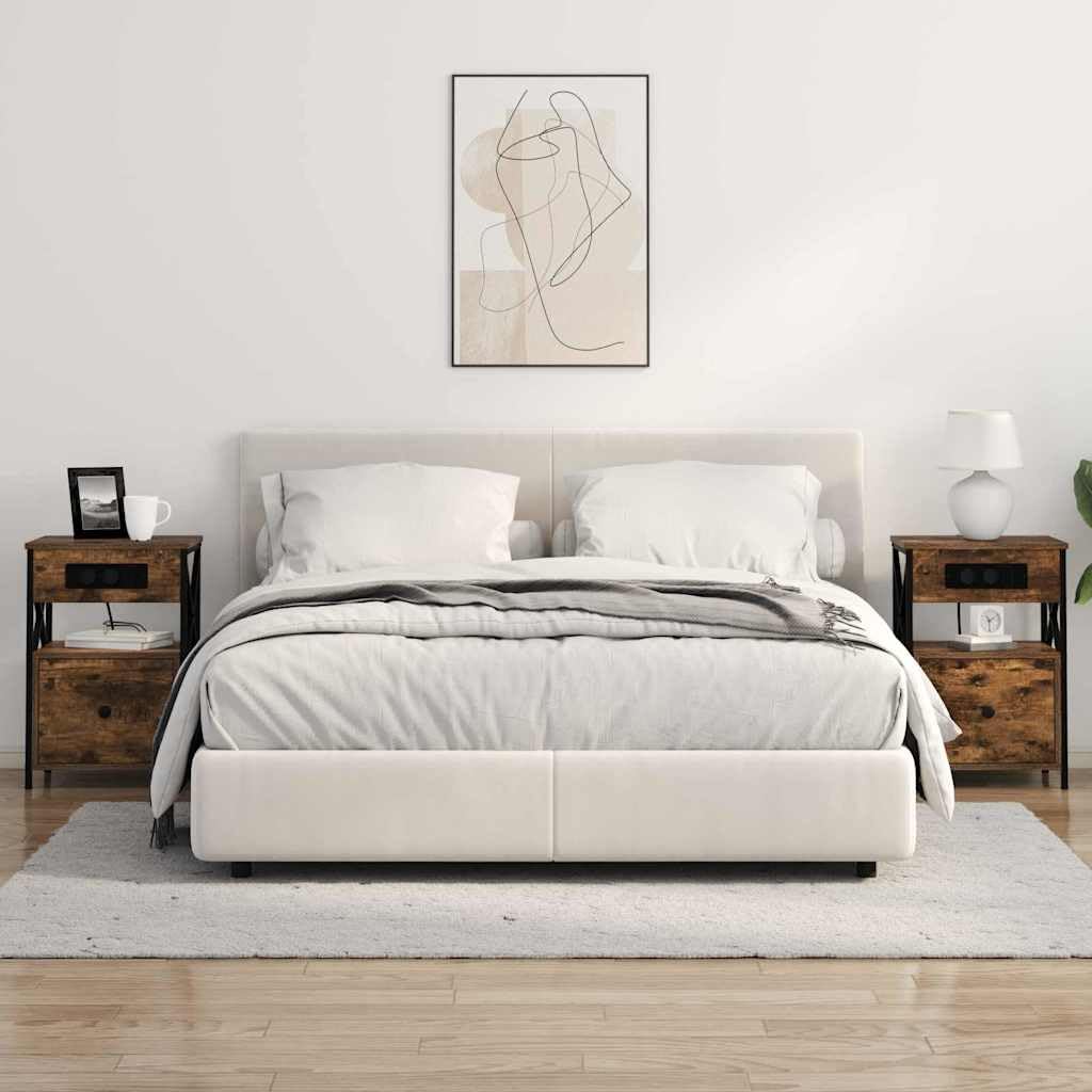 Mesa de Noche Moderna con Cajones y Estanterías, Armario de Almacenamiento Compacto con Acabado Texturizado y Marco de Acero, Fácil Ensamblaje para Dormitorio Funcional