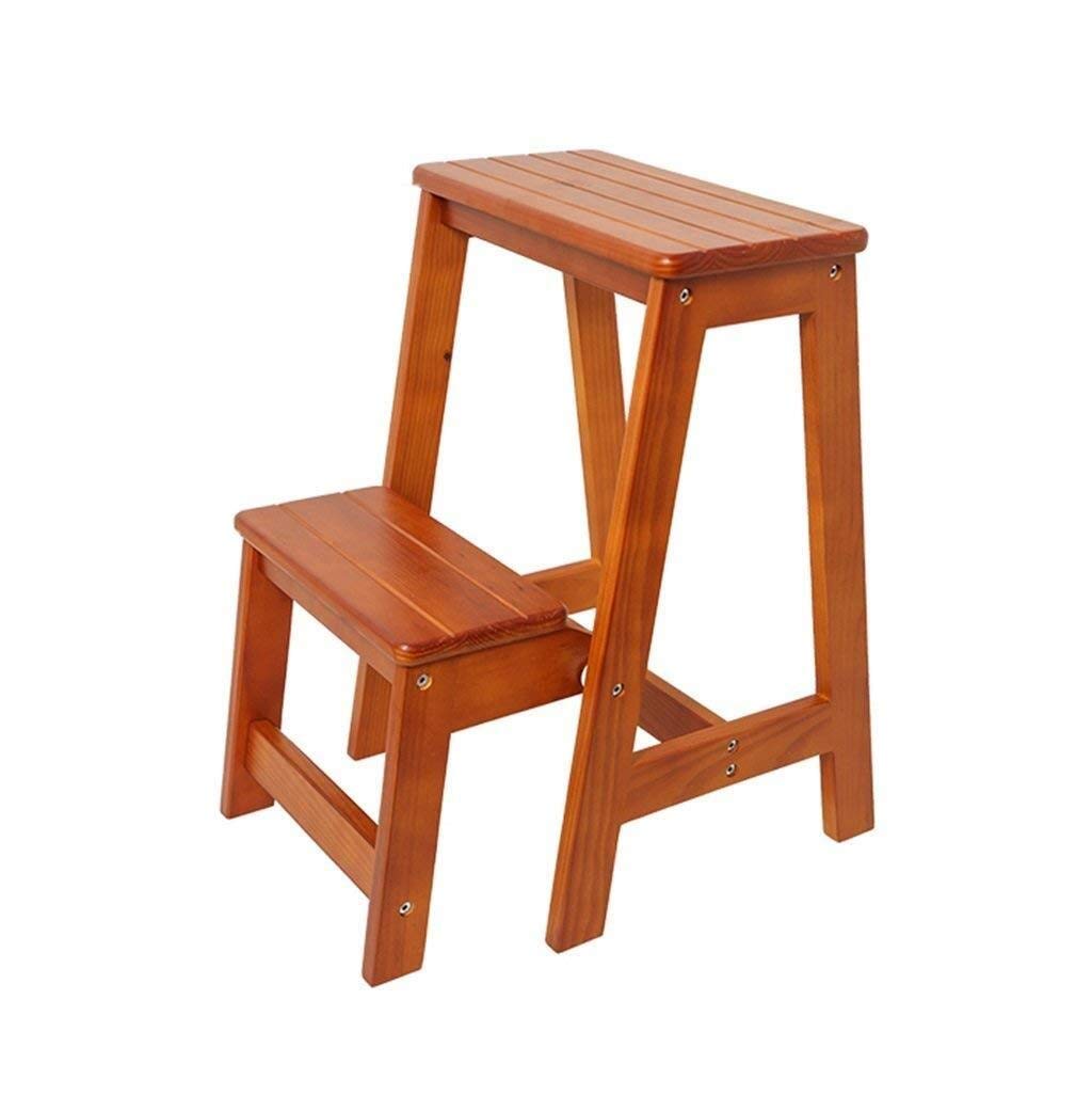 Escalera de tijera taburete de madera maciza y plegable multifunción