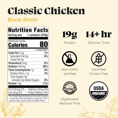 Image of Kettle and Fire Beef and Chicken Bone Broth, Keto, Paleo, Whole 30 Approved, Gluten Free, Natural Source of Collagen, Pack of 4