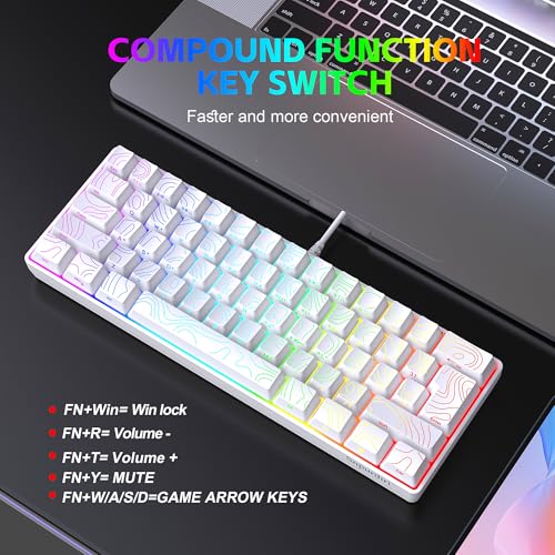 Image of Snpurdiri 60% Wired Gaming Keyboard, 61 Keys RGB Contour Line (White) | Backlit Ultra-Compact Small Gaming Keyboard for PC /Mac Gamer, Typist, Travel, Easy to Carry on Business Trip