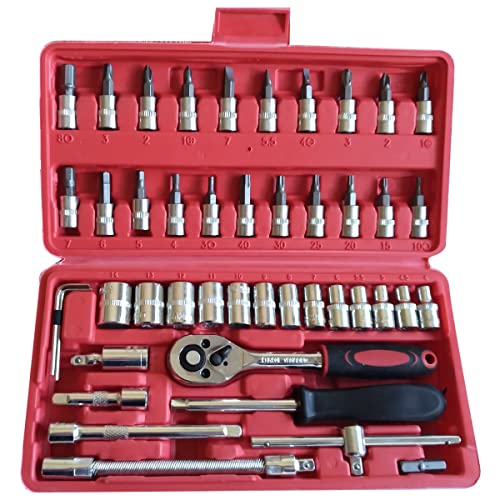 Policorda Caixa de Ferramentas Socket Set 46 Peças Auto Bike Moto Casa