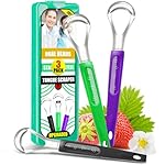 3 Pack Metal Tongue Scrapers for Kids Adults, Stainless Steel Tongue Cleaner Scrubber with Travel Case