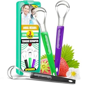 3 Pack Metal Tongue Scrapers for Kids Adults, Stainless Steel Tongue Cleaner Scrubber with Travel Case
