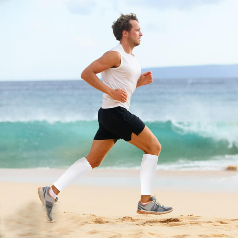 Calf Compression Sleeves for Men & Women (20-30mmhg) - Leg Compression Sleeve for Running, Cycling, Shin Splints Support, Relieve Legs Pain, Travel (One Pair)(White,Small) - Image 4