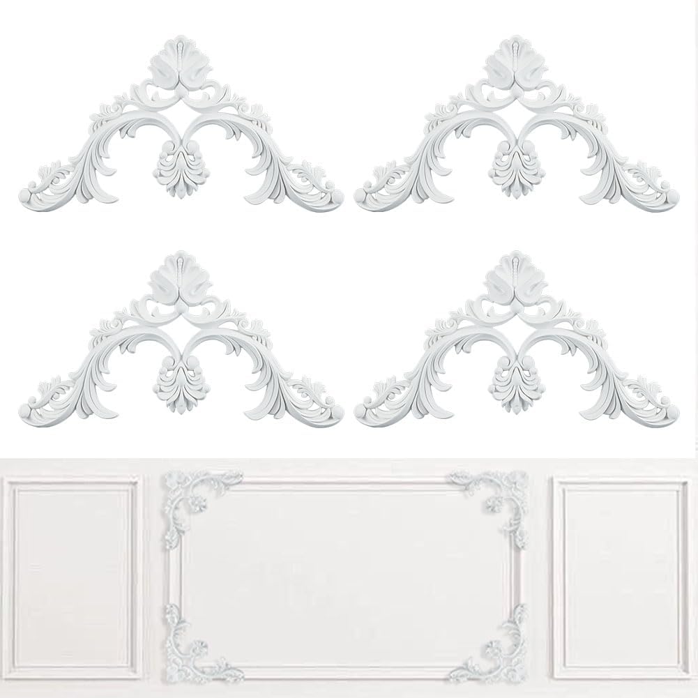 OLYCRAFT 10Pcs Corner Wall Molding Corners Murals Trim Ceiling Molding Kit French Style Wainscoting Panels PU Corner Medallions for Fireplace Medallion Wall Cabinet Picture Frames Decor Staircase DIY