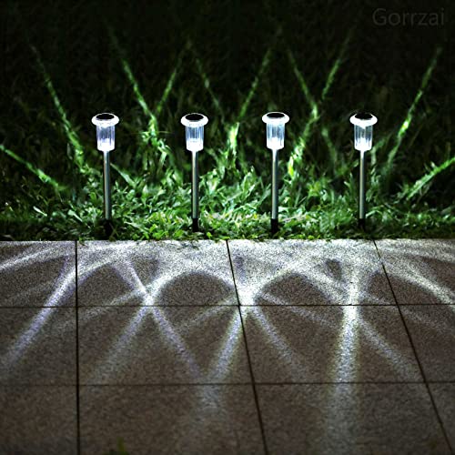 Image of Solar Pathway Lights 10 Pack Solar Lights Outdoor Waterproof 6000K Cold White Yard Lighting, LED Stainless Steel Stake for Garden Outside Landscape Lawn Driveway Walkway Path