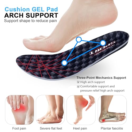Image of Running Insoles Men Women, Medium Arch Support Sport Gel Insoles, Shock Absorbing Running Athletic Inserts Flat Feet Orthotic Insert (M 10.8 Inch(Men's 8~9.5 /Women's 8.5~10.5))