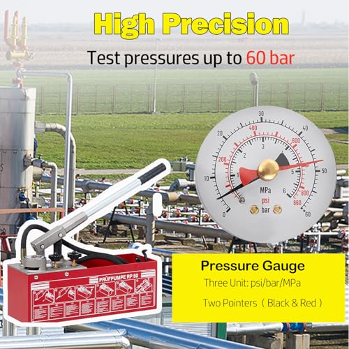 Image of GarveeTech Hand Pressure Test Pump, 50 Bar Hydraulic Test Pump 762PSI with 3.2 gal Tank, for Pipeline Pressure Container Irrigation Firemen, 45 ml 1 /2 in BSP for Pipeline Fluid Pressure Testing