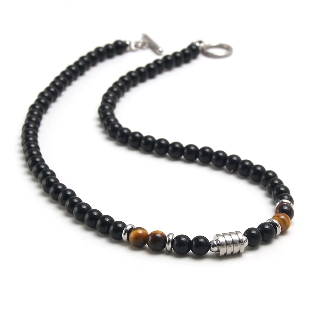 Collana da Uomo in Pietre e Cristalli, Collana da Uomo con Perle di Pietre Naturali e Cristalli, Collana in occhio di tigre e ossidiana