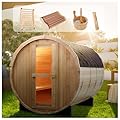 amocane Wooden Barrel Sauna Room, 2-3 Person Sauna Room Low EMF 220V/4.5KW Electric Heater, Outdoor Traditional Steam Sauna Spa with Shingle Roof, Bucket for Relaxation & Detox (71"x59"x71")