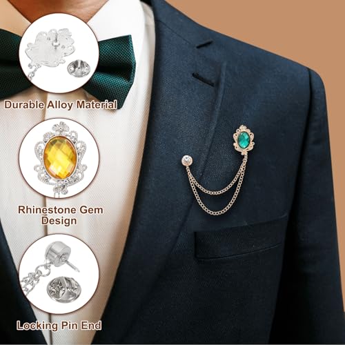 Image of PATIKIL Gem Hanging Chain Brooch Pins, Rhinestone Men's Gem Brooch Suit Pins Lapel Pins for Women Men