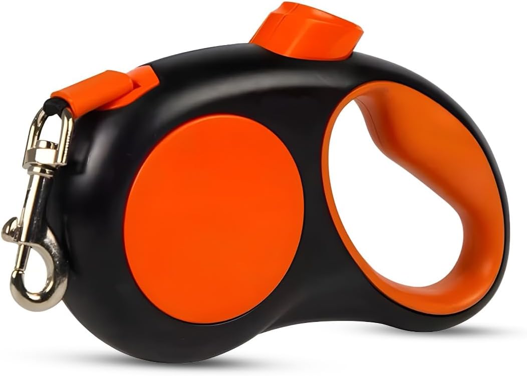 Heavy Duty Retractable Dog Leash 5M for Large Dogs up to 150kg – Strong & Durable Tape Lead, Tangle-Free with One-Hand Brake & Lock – Safe Pet Walking Leash Orange/Black