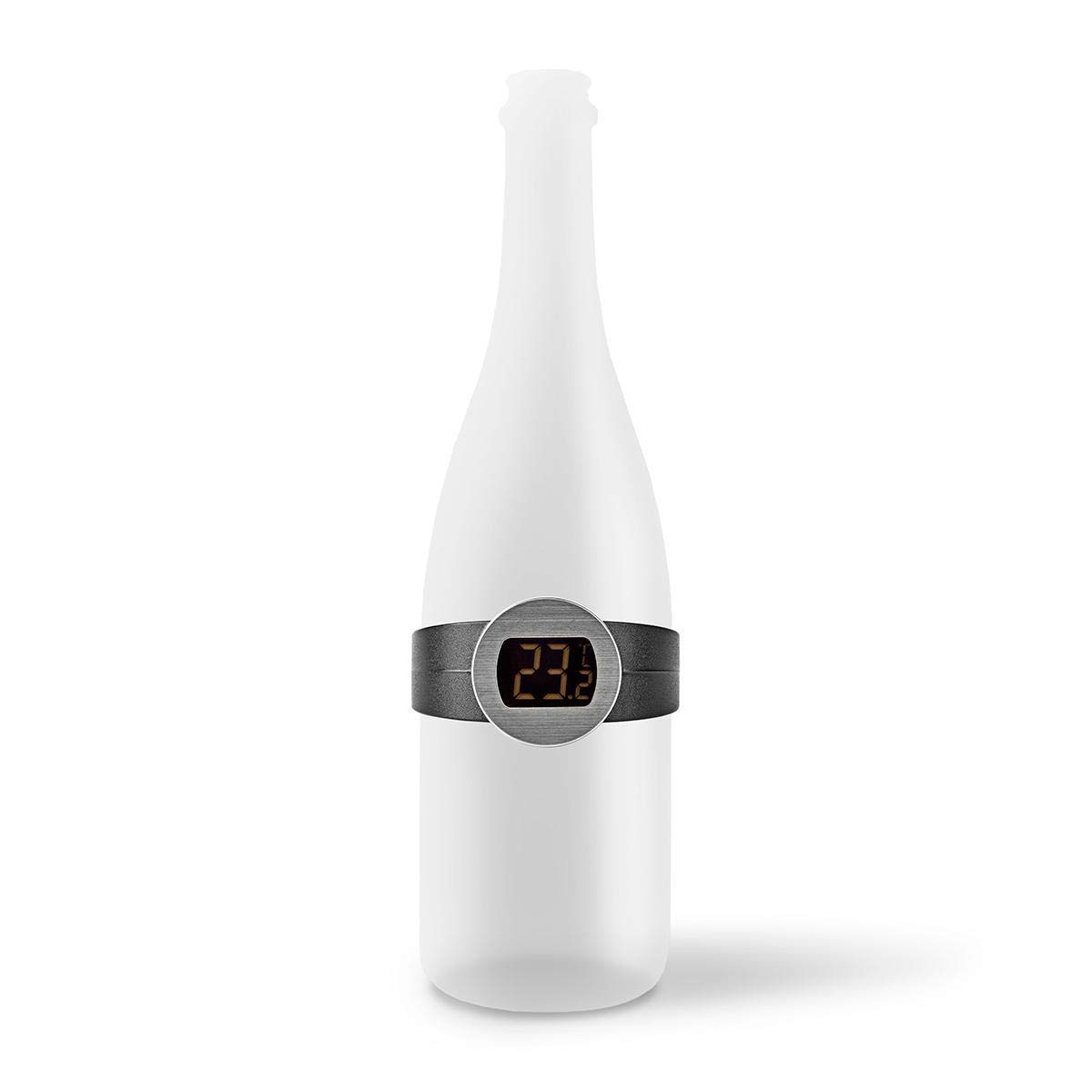 NEDIS Wine Thermometer KATH100SS attached to a wine bottle, displaying 23.2 degrees Celsius.