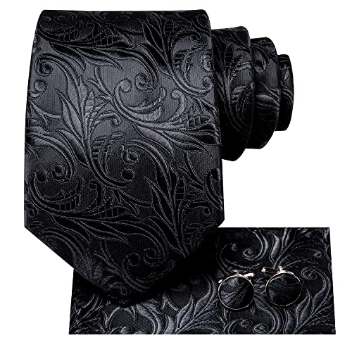 Image of Hi-Tie Men Ties Sets Silk Stripe Paisley Necktie Pocket Square Cufflinks for Business Wedding