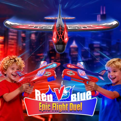 image for Fzlirou Cool Airplane Launcher Toy with Glowing Eyes & Web-Pattern Win