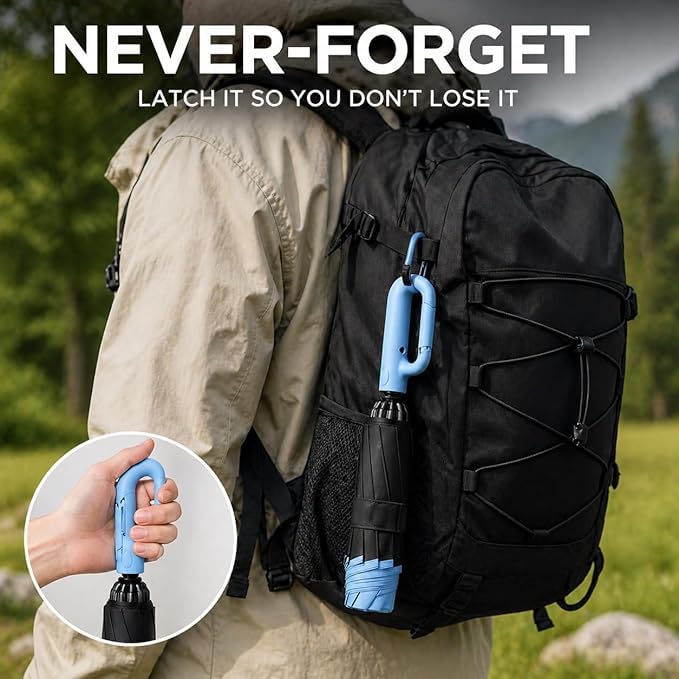 Image of Zancia UV Reversible Umbrella with Novelty Carabiner Handle, Travel-Friendly Umbrellas for Sun & Rain Protection, Windproof Compact, Automatic Open /Close,Plant Cutter for Home Garden Men and Women