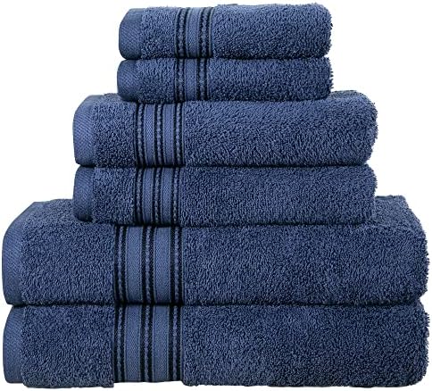 ERINA Towel Set of 6; 2 Bath Towels, 2 Hand Towels and 2 Washcloths - Heavy GSM 100% Ring Spun Combed Cotton Quick Drying Absorbent Thick Bathroom Towel Soft Hotel Quality for Bath and Spa (Navy)