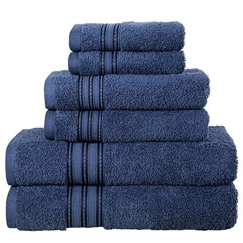 Erina Towel Set Of 6; 2 Bath Towels, 2 Hand Towels And 2 Washcloths - Heavy Gsm 100% Ring Spun Combed Cotton Quick Drying Absorbent Thick Bathroom Towel Soft Hotel Quality For Bath And Spa (Navy) #TOP27