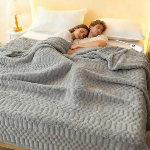 Eastsora Heated Blanket Full Flannel Blanket, 72"x84"Electric Heating Blanket with ETL & FCC & 12 Heating Levels & Auto Shut Off, Machine Washable (Light Gray)