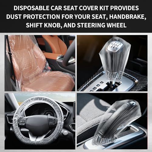 Image of 200PCS Disposable Car Seat Covers Kit,Plastic Seat Covers for Cars /Disposable Steering Wheel Cover /Handbrake & Gear Shift Cover for Dustproofing,Clear Car Seats Protector Kit