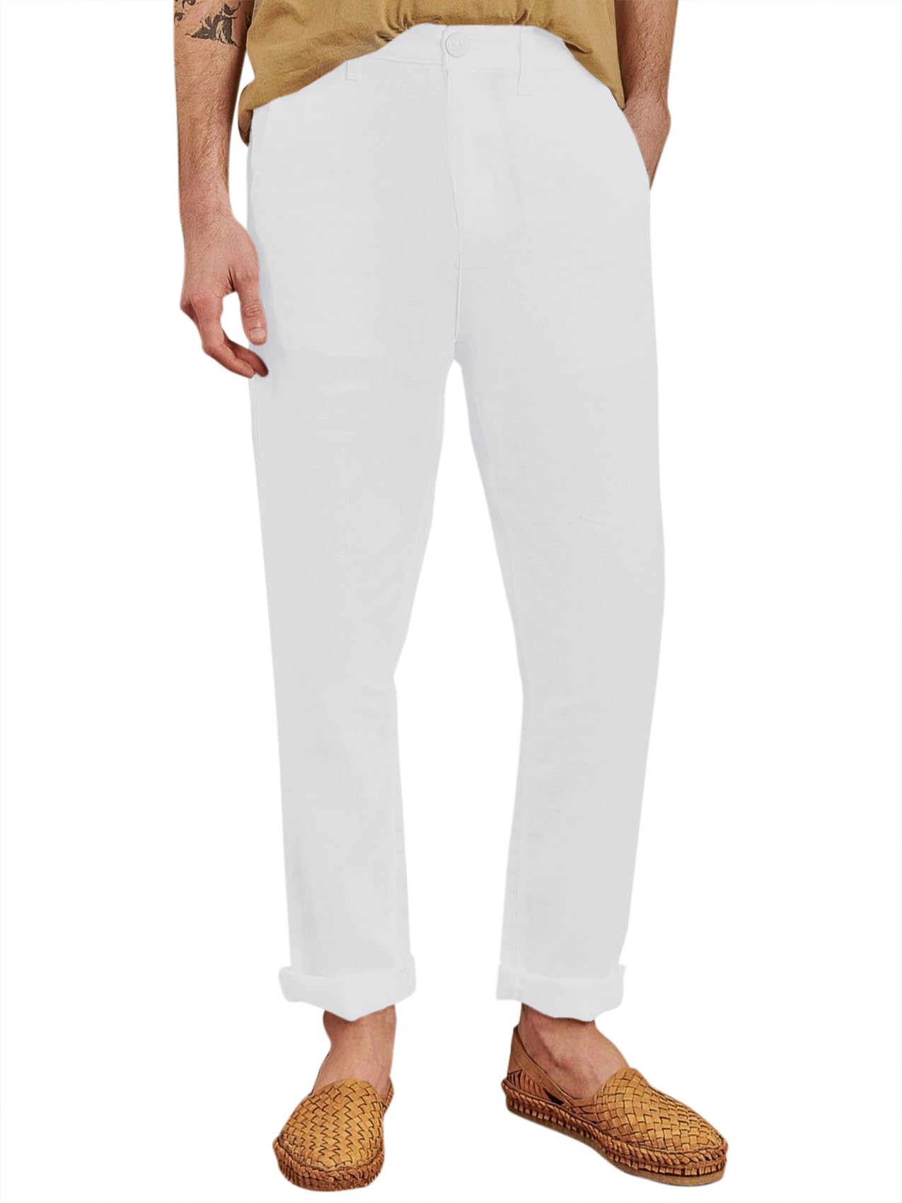 PASLTER Mens Linen Cotton Pants Casual Beach Yoga Lounge Lightweight Regular Fit Pants SIZE M