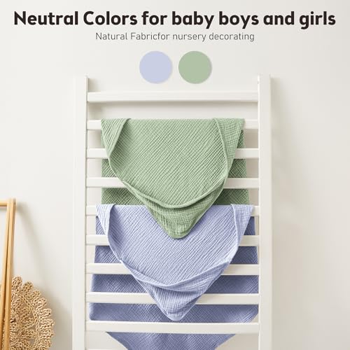 Image of Susurration Hooded Baby Towels for Newborn 2 Pack 100% Muslin Cotton Towel for Babies,Highly Absorbent and Newborn Essential (Blue&Green)