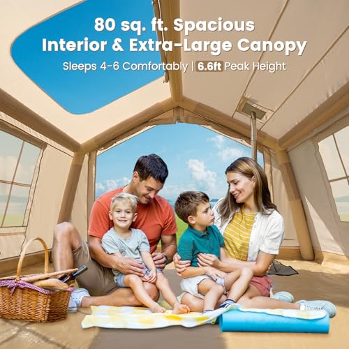 Image of ABORON Inflatable Camping Tent, 4 /6 /8 /10 /12 Person Easy Setup Blow Up Tent with Hand Pump, PU3000mm Waterproof 4 Season Glamping Tent for Outdoor Camping