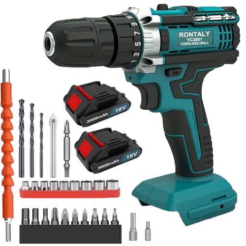 Cordless Drill Driver 21V, Cordless Hammer Drill with Batteries 3000mAh, 25+3 Torque, 42N.m Max Electric Drill, 26PCS Drill Bits, 2 Speed, LED Light for Home and Garden DIY Project