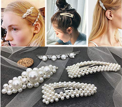 Pearls Hair Clips for Girls Women Wedding Bridal,Hair Barrettes Hair Pins 4 Pack Silver Different Shapes Clip Hair Styling Tools Accessories for Women Gifts By LYDZTION
