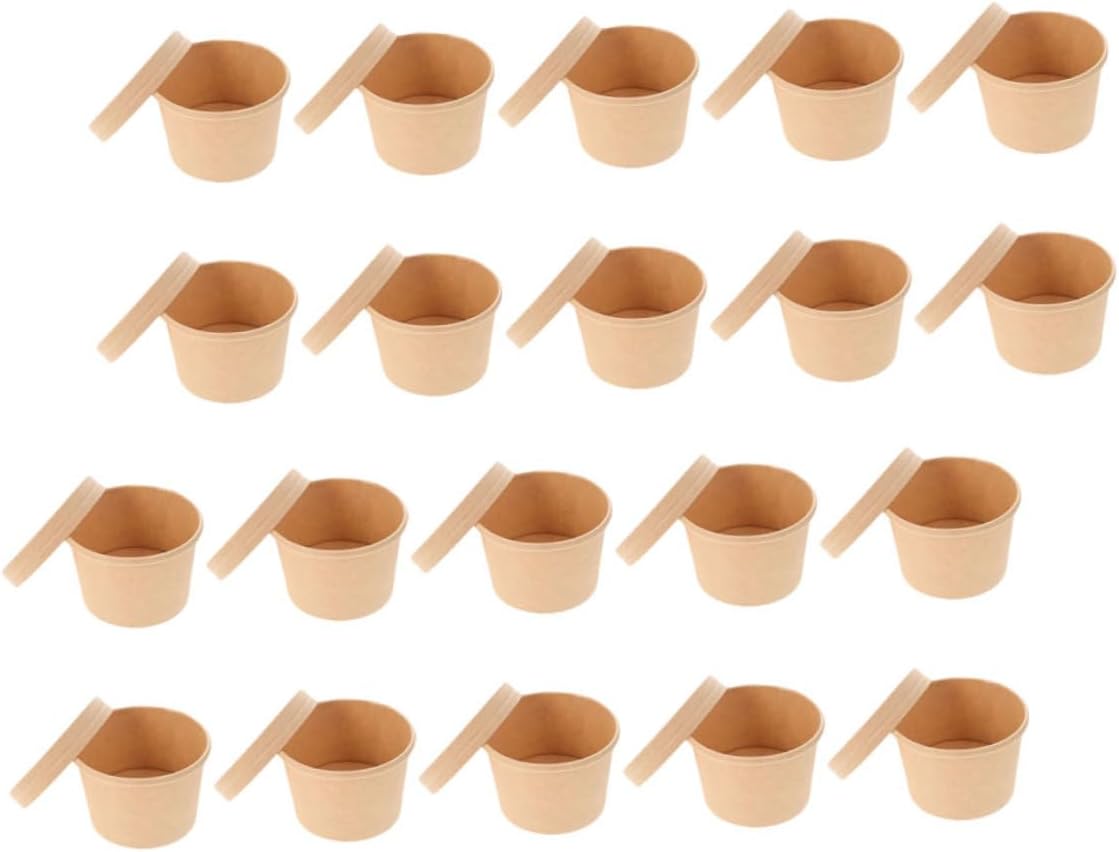 HOMSFOU 50pcs 8oz Kraft Paper Ice Cream Cups with Lids, Thickened Disposable Dessert Bowls for Soup, Yogurt, and Homemade Ice Cream Storage Containers for Takeout and Food Service