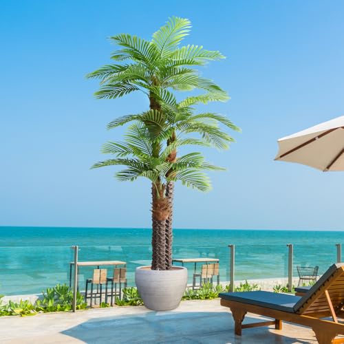 Image of 10ft Tall Artificial Palm Tree for Outdoors - Triple Phoenix Palm, UV Resistant, Large Fake Silk Palm Tree - Perfect for Patio, Poolside, Home Indoor Aesthetic Decor
