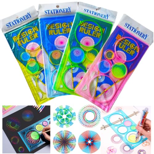 Image of Scale for Kids Birthday Return Gift (Pack of 4), Kids Return Gift, Design Ruler for Boys and Girls, Spirograph, Art Craft, Stationery, Assorted