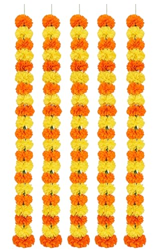 Best Navratri Home Decoration Items (2026) 13 Propsicle Artificial Flower Marigold Garland Decoration - Set of ...