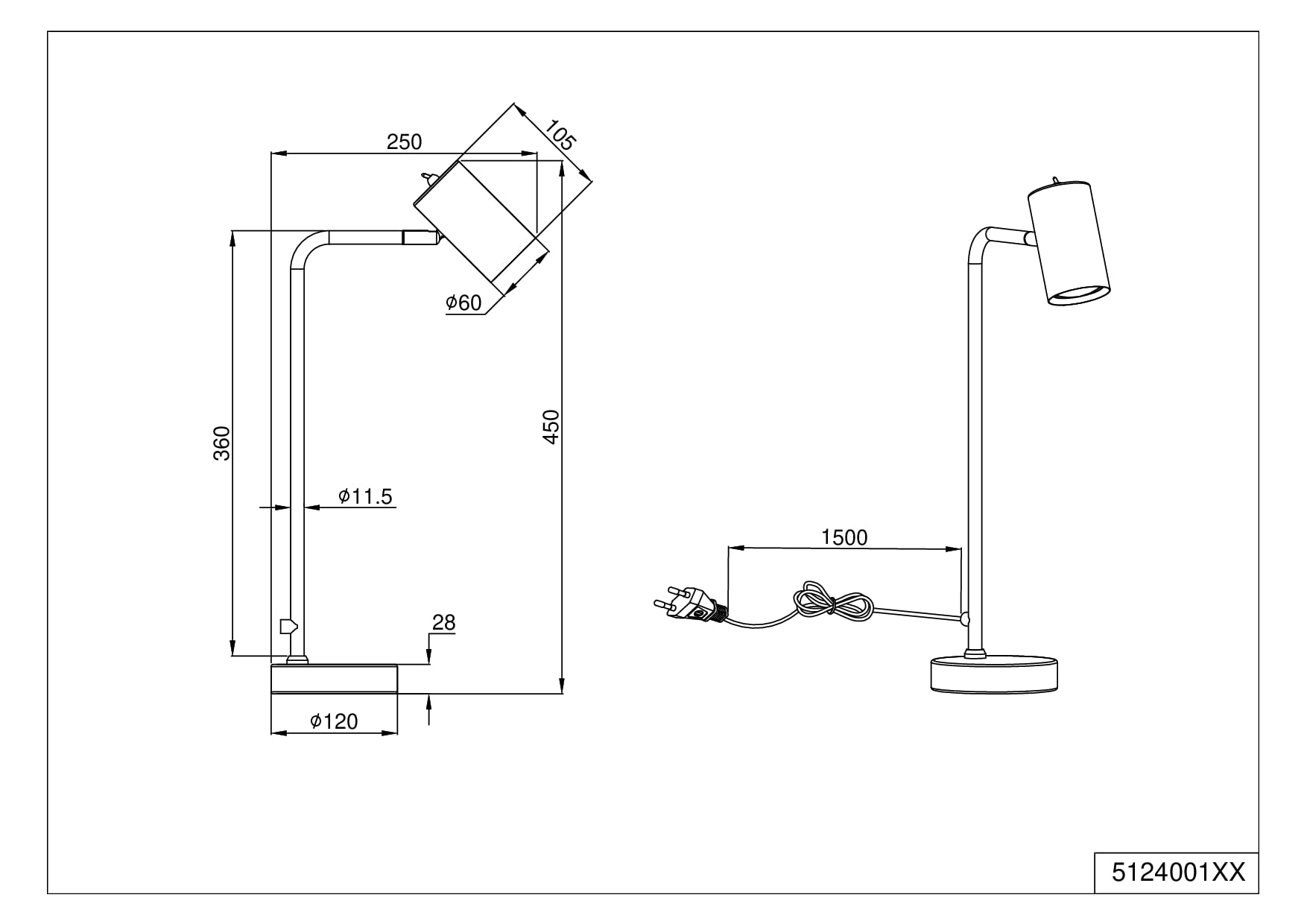 TRIO, Lampe de table, Marley 1xGU10, max.5,0 W Corps: Métal, noir mat L:12,0cm, H:45,0cm, P:25,0cm Interrupteur,IP20,Sans illuminant