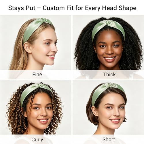 Image of ZLYC Mulberry Silk Headband for Women's Hair, Solid Avocado Cream