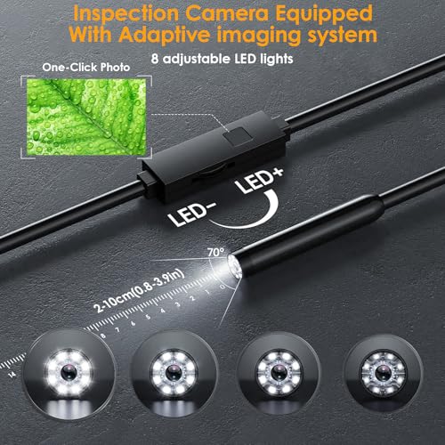 Cámara Endoscópica HD 1920P con Luz, Cámara de Inspección IP67 Impermeable, Semirígida de 7.9 mm de Diámetro, Cable de 16.41FT con 8 LED, Compatible con iPhone Android para Automóviles y Tuberías miniatura 3