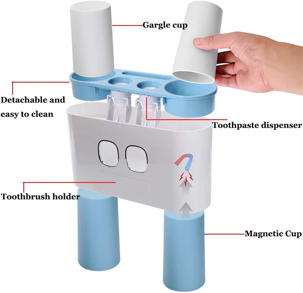 Dispensador Automático de Pasta de Dientes, Soporte de Cepillo de Dientes a Prueba de Polvo con Copas Sin Estante de Pared de Clavos Estante Organizador de Baño,C