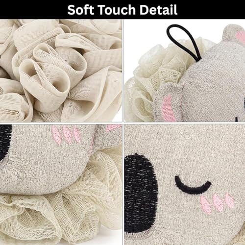 Image of Luxe Home International Bath Sponge For Kids And Adult Microfibre Soft Shower Loofah Koala Pattern Gentle Skin Exfoliating Body Scrubber For Toddler Grey 15x17cm Pack Of 1