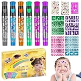 Stylo Tatouage Paillette, 13 Pièces Tatouage Temporaire Enfant Paillettes Stylo Gel à Paillettes Tatouages 6 Stylos de Tatouages avec 5 Pochoirs 2 Autocollants en Diamant pour Halloween Noël Fête